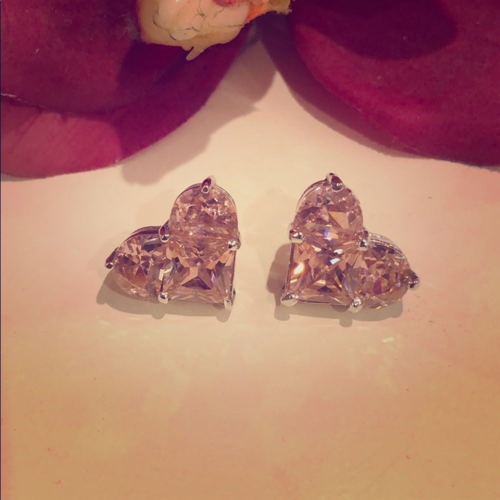 Pink hearts, crystal & silver earrings 💕